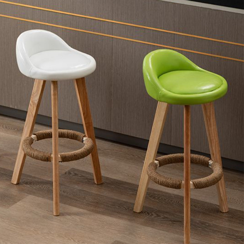 Nordic Armless Backrest Counter Stool Rubber Wood Bar Stool with Pedal