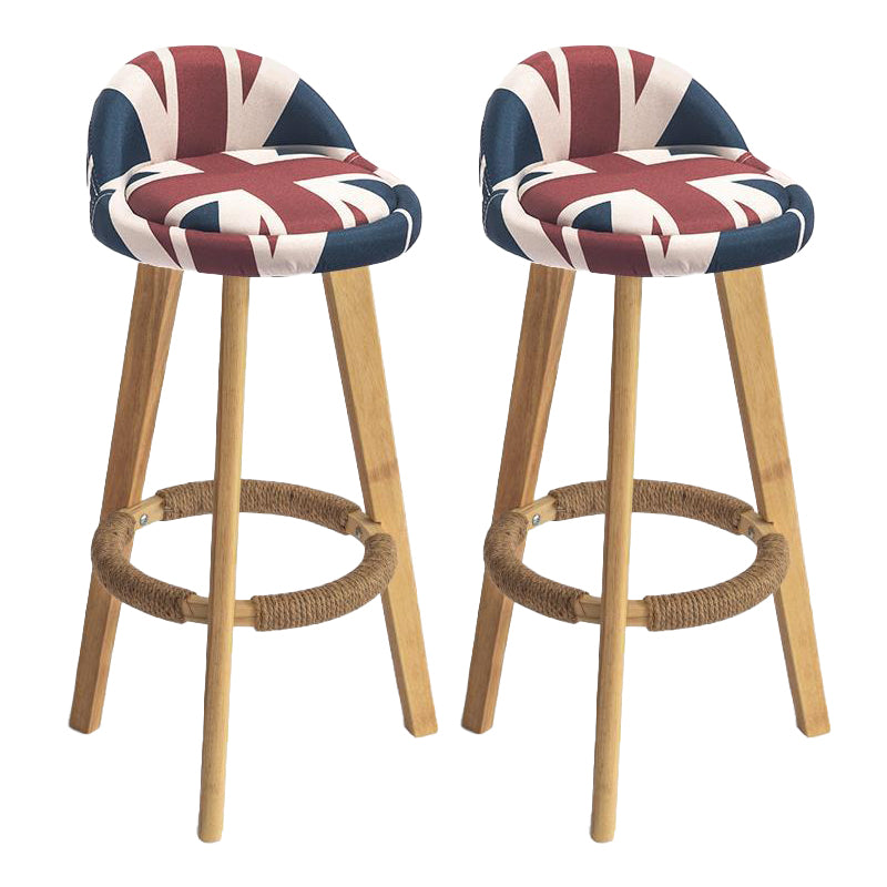 Nordic Armless Backrest Counter Stool Rubber Wood Bar Stool with Pedal