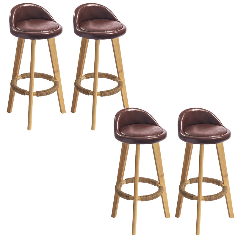 Nordic Armless Backrest Counter Stool Rubber Wood Bar Stool with Pedal