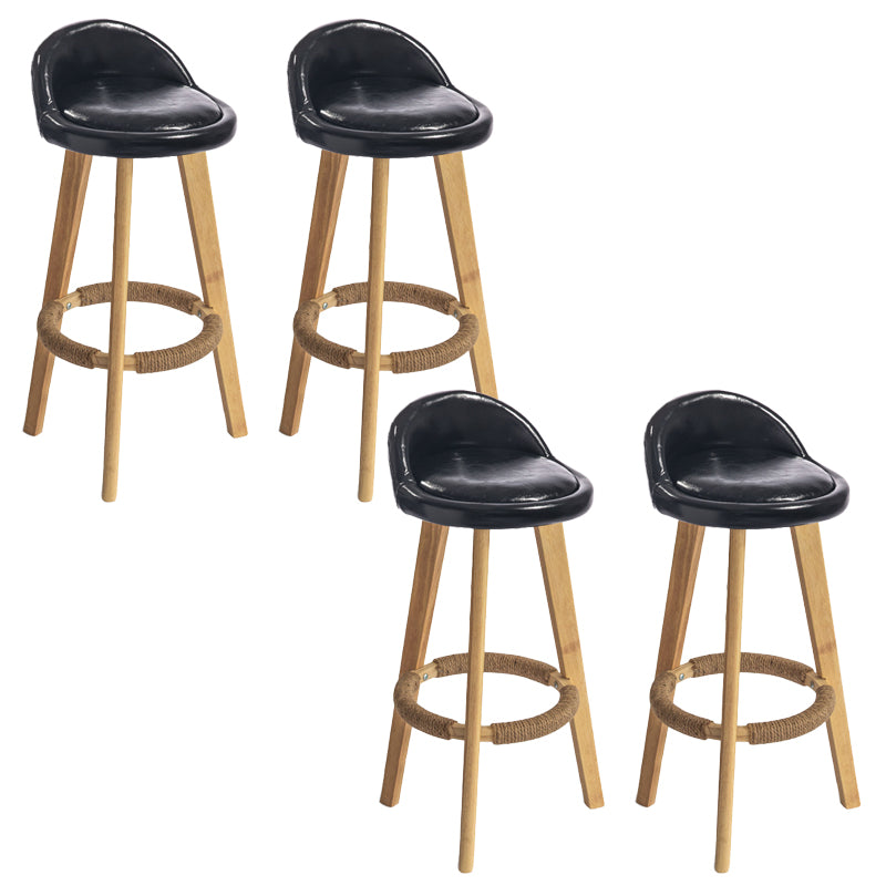 Nordic Armless Backrest Counter Stool Rubber Wood Bar Stool with Pedal