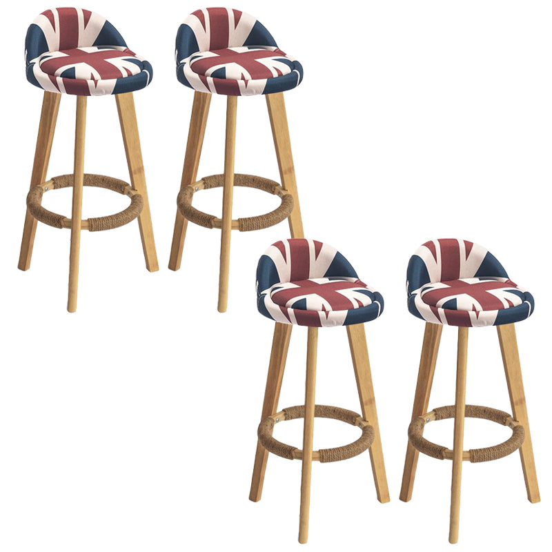 Nordic Armless Backrest Counter Stool Rubber Wood Bar Stool with Pedal