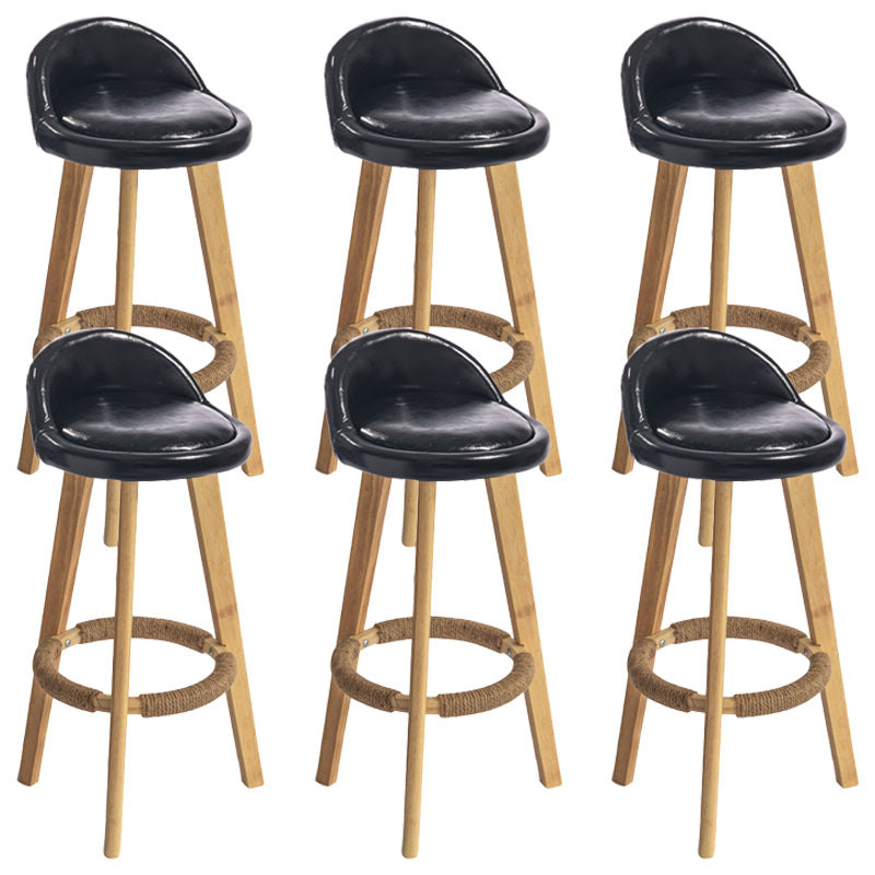 Nordic Armless Backrest Counter Stool Rubber Wood Bar Stool with Pedal
