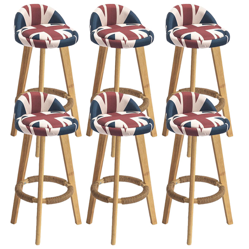 Nordic Armless Backrest Counter Stool Rubber Wood Bar Stool with Pedal