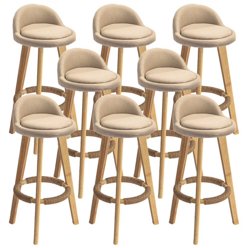 Nordic Armless Backrest Counter Stool Rubber Wood Bar Stool with Pedal