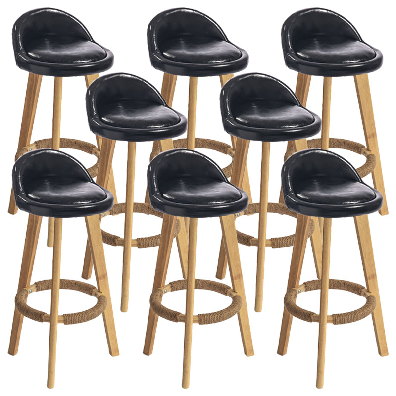 Nordic Armless Backrest Counter Stool Rubber Wood Bar Stool with Pedal