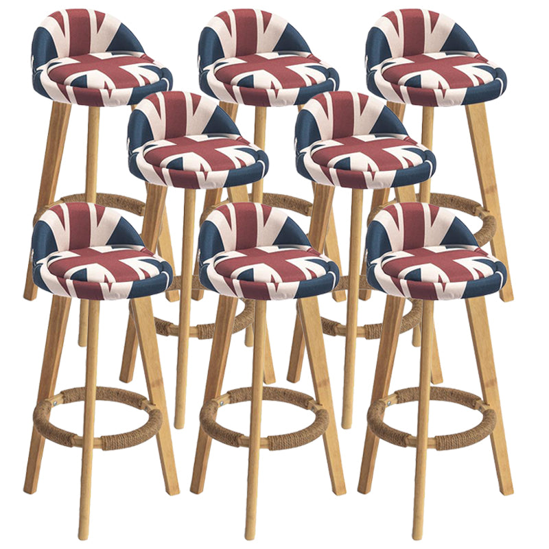 Nordic Armless Backrest Counter Stool Rubber Wood Bar Stool with Pedal