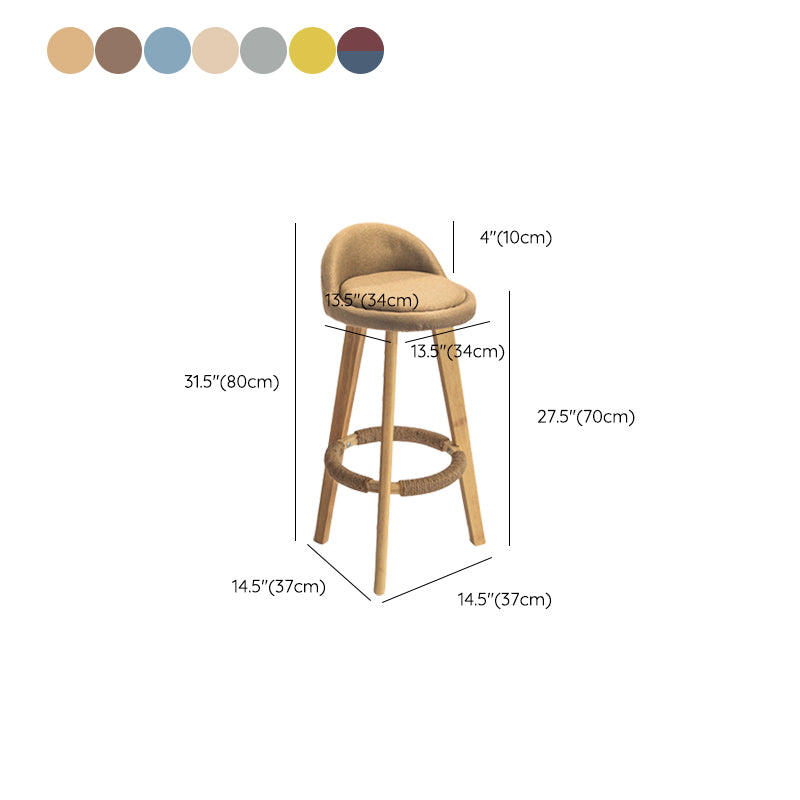 Nordic Armless Backrest Counter Stool Rubber Wood Bar Stool with Pedal