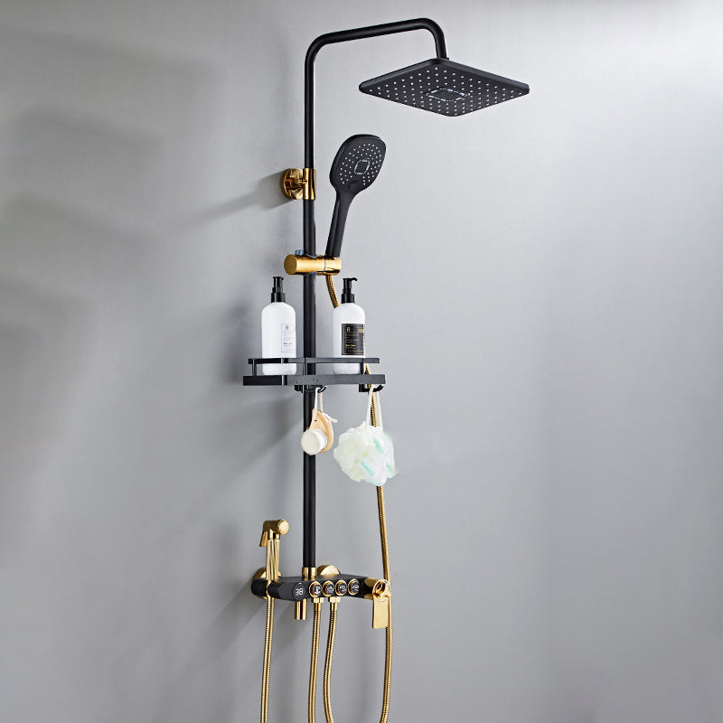 Modern Volume Control Shower Dual Shower Head Square Shower Faucet with Massage Jets