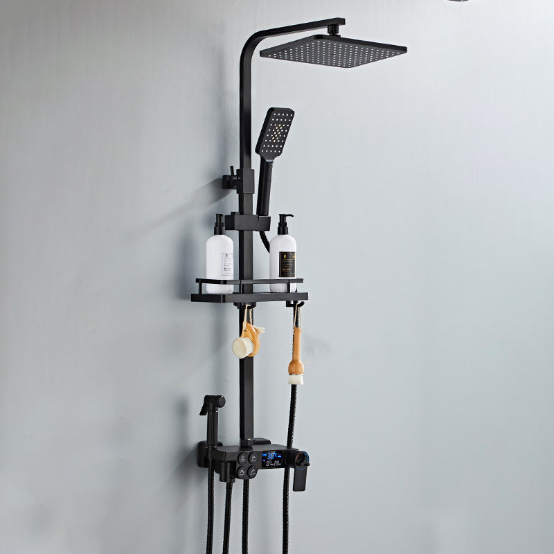 Modern Volume Control Shower Dual Shower Head Square Shower Faucet with Massage Jets