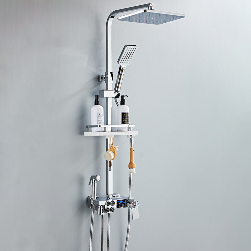 Modern Volume Control Shower Dual Shower Head Square Shower Faucet with Massage Jets