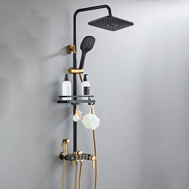 Modern Volume Control Shower Dual Shower Head Square Shower Faucet with Massage Jets