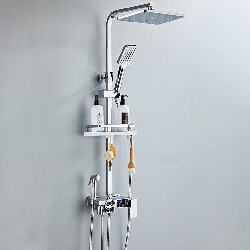 Modern Volume Control Shower Dual Shower Head Square Shower Faucet with Massage Jets