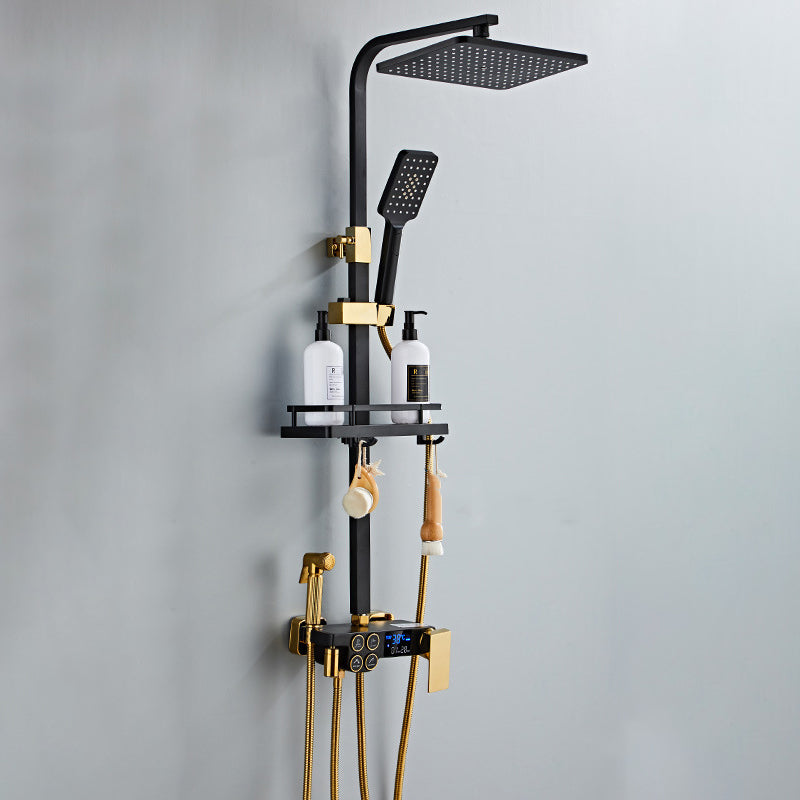 Modern Volume Control Shower Dual Shower Head Square Shower Faucet with Massage Jets