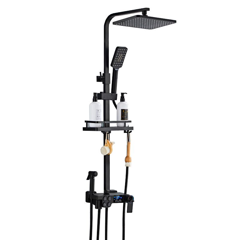 Modern Volume Control Shower Dual Shower Head Square Shower Faucet with Massage Jets