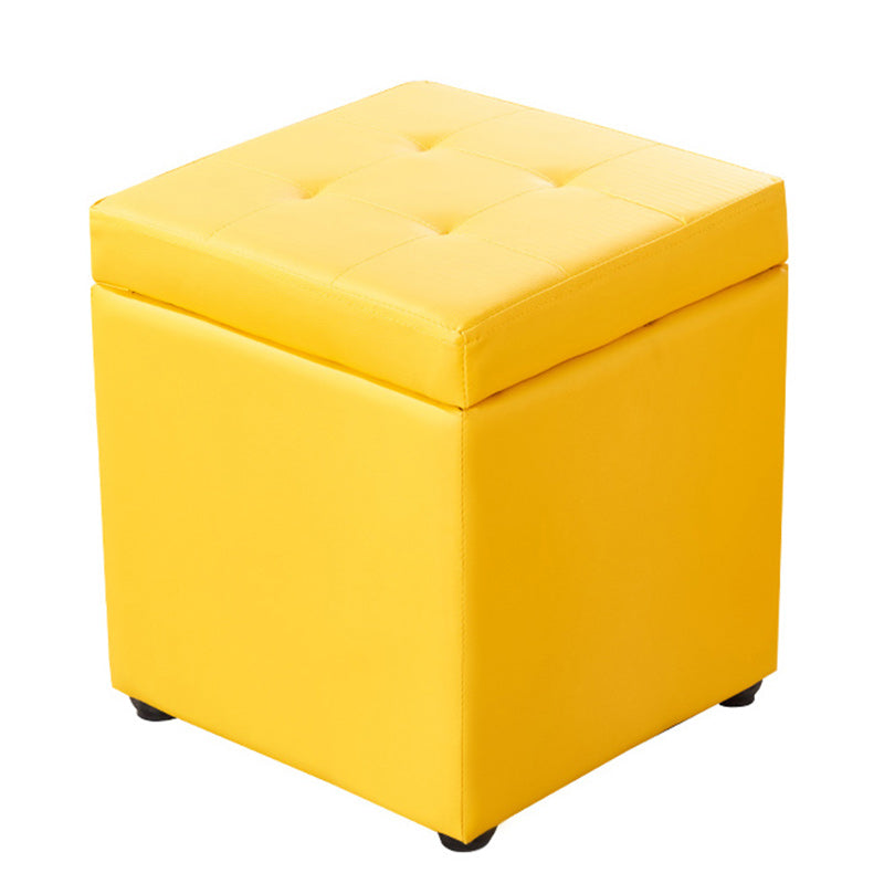 Modern Pouf Ottoman PU Leather Upholstered Tufted Solid Color Square Ottoman with Storage