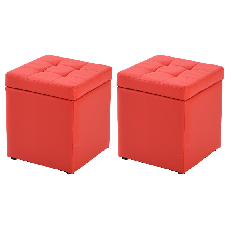 Modern Pouf Ottoman PU Leather Upholstered Tufted Solid Color Square Ottoman with Storage