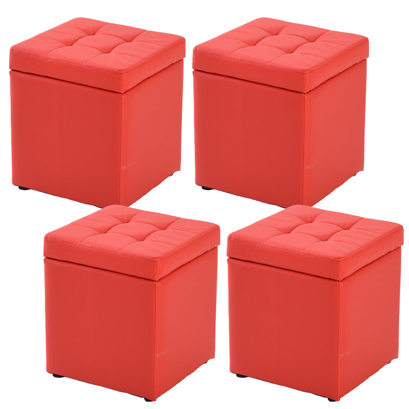 Modern Pouf Ottoman PU Leather Upholstered Tufted Solid Color Square Ottoman with Storage