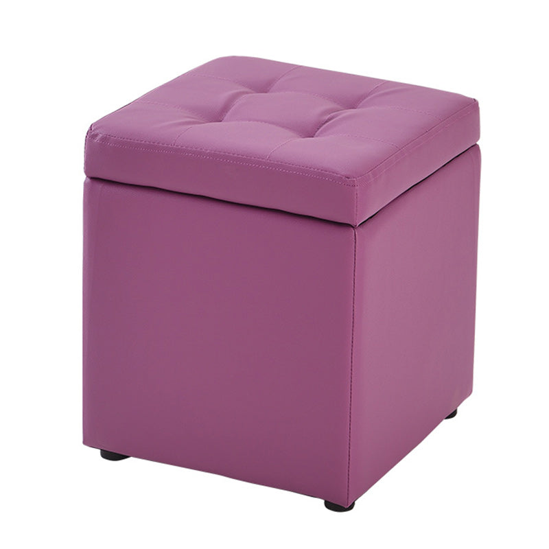 Modern Pouf Ottoman PU Leather Upholstered Tufted Solid Color Square Ottoman with Storage