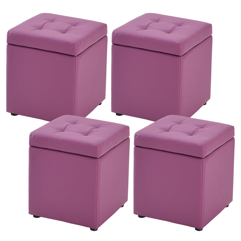 Modern Pouf Ottoman PU Leather Upholstered Tufted Solid Color Square Ottoman with Storage