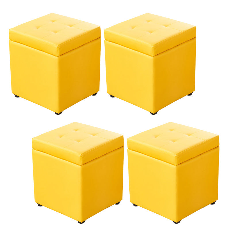Modern Pouf Ottoman PU Leather Upholstered Tufted Solid Color Square Ottoman with Storage