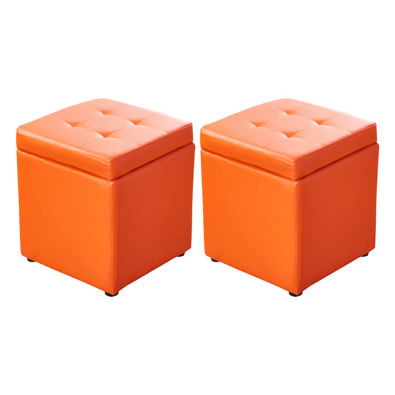 Modern Pouf Ottoman PU Leather Upholstered Tufted Solid Color Square Ottoman with Storage