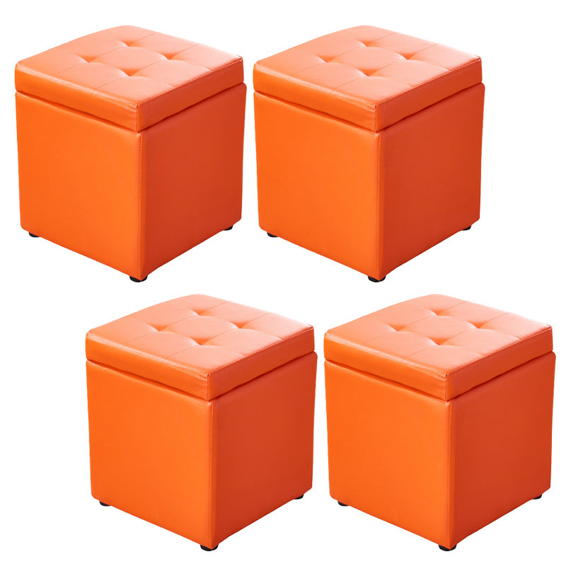 Modern Pouf Ottoman PU Leather Upholstered Tufted Solid Color Square Ottoman with Storage