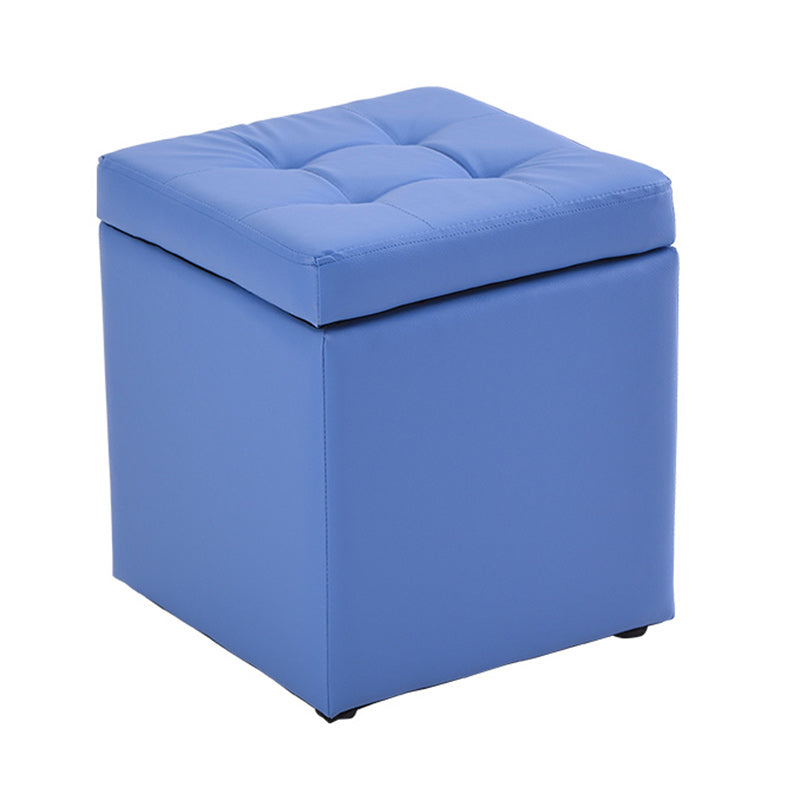 Modern Pouf Ottoman PU Leather Upholstered Tufted Solid Color Square Ottoman with Storage
