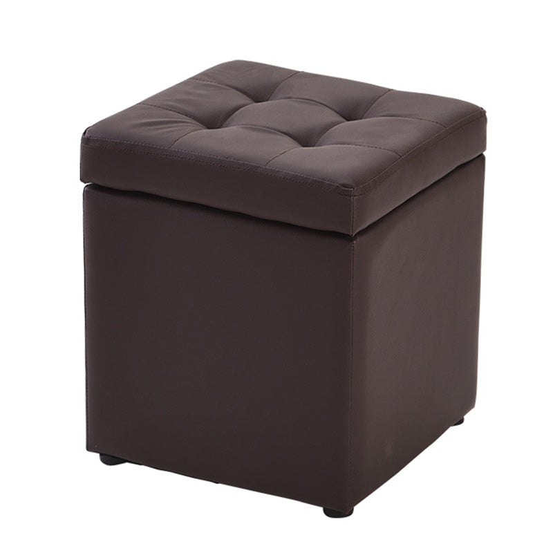 Modern Pouf Ottoman PU Leather Upholstered Tufted Solid Color Square Ottoman with Storage