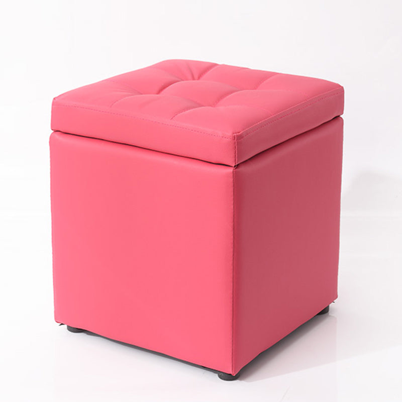 Modern Pouf Ottoman PU Leather Upholstered Tufted Solid Color Square Ottoman with Storage
