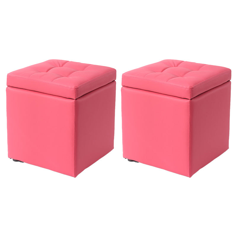 Modern Pouf Ottoman PU Leather Upholstered Tufted Solid Color Square Ottoman with Storage
