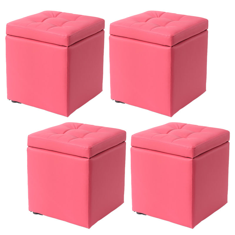 Modern Pouf Ottoman PU Leather Upholstered Tufted Solid Color Square Ottoman with Storage