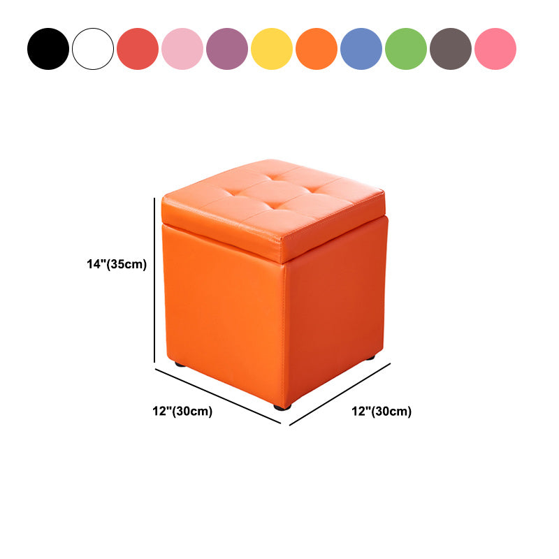 Modern Pouf Ottoman PU Leather Upholstered Tufted Solid Color Square Ottoman with Storage