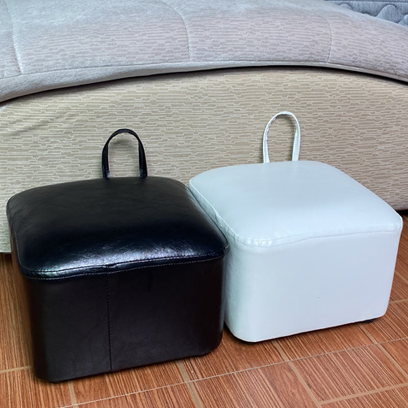 Square Pouf Portable Pure Color Faux Leather Stain Resistant Pouf Ottoman