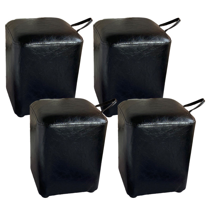 Square Pouf Portable Pure Color Faux Leather Stain Resistant Pouf Ottoman