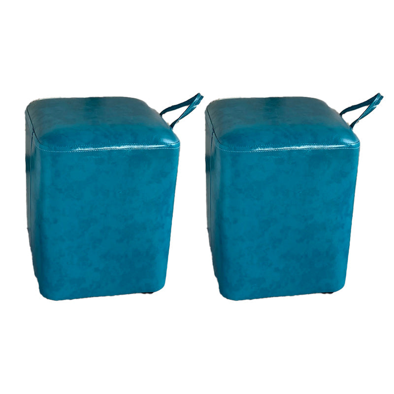 Square Pouf Portable Pure Color Faux Leather Stain Resistant Pouf Ottoman