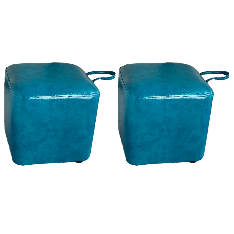 Square Pouf Portable Pure Color Faux Leather Stain Resistant Pouf Ottoman