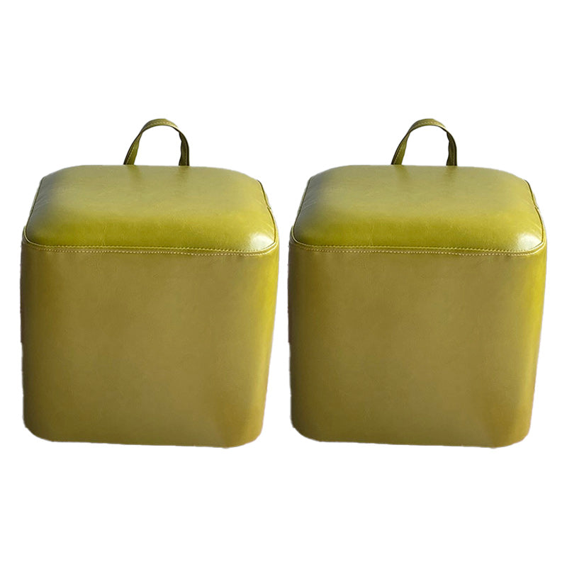 Square Pouf Portable Pure Color Faux Leather Stain Resistant Pouf Ottoman