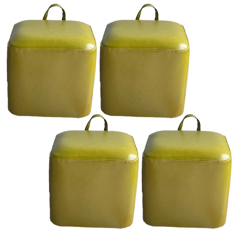 Square Pouf Portable Pure Color Faux Leather Stain Resistant Pouf Ottoman