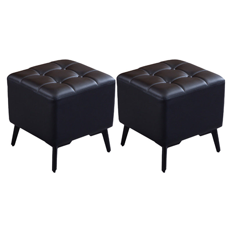 Glam Pouf Ottoman Genuine Leather Upholstered Tufted Square Ottoman with Chair Legs