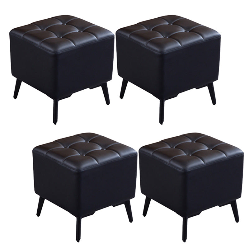 Glam Pouf Ottoman Genuine Leather Upholstered Tufted Square Ottoman with Chair Legs