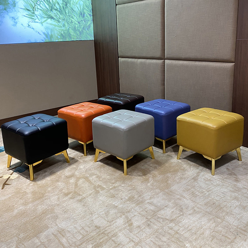 Glam Pouf Ottoman Genuine Leather Upholstered Tufted Square Ottoman with Chair Legs