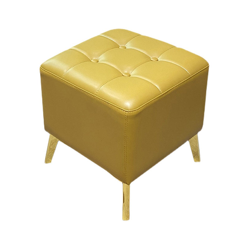 Glam Pouf Ottoman Genuine Leather Upholstered Tufted Square Ottoman with Chair Legs