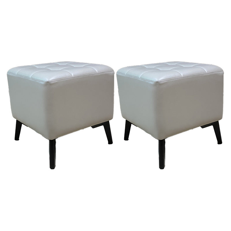 Glam Pouf Ottoman Genuine Leather Upholstered Tufted Square Ottoman with Chair Legs
