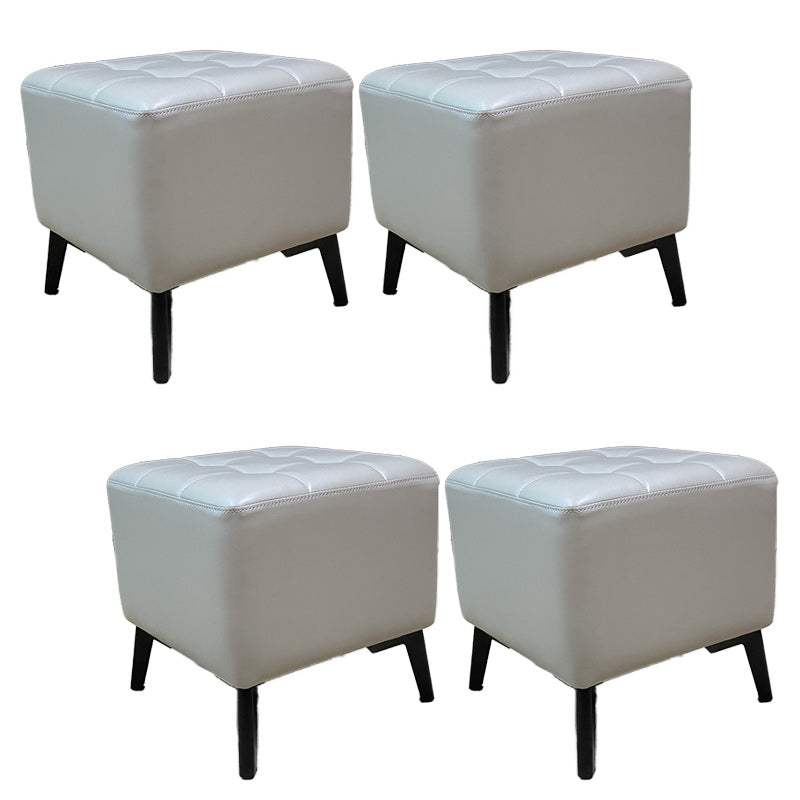 Glam Pouf Ottoman Genuine Leather Upholstered Tufted Square Ottoman with Chair Legs