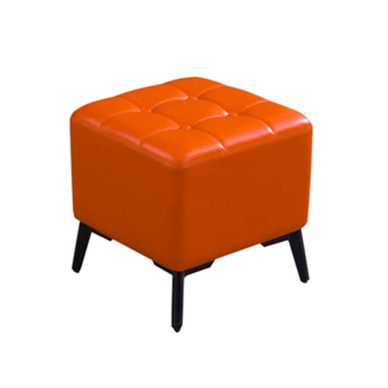 Glam Pouf Ottoman Genuine Leather Upholstered Tufted Square Ottoman with Chair Legs