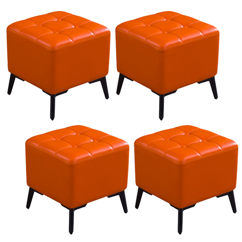 Glam Pouf Ottoman Genuine Leather Upholstered Tufted Square Ottoman with Chair Legs