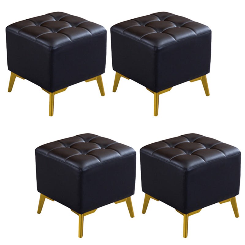 Glam Pouf Ottoman Genuine Leather Upholstered Tufted Square Ottoman with Chair Legs