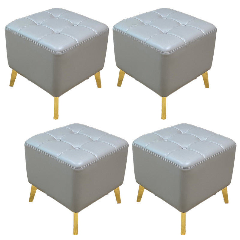 Glam Pouf Ottoman Genuine Leather Upholstered Tufted Square Ottoman with Chair Legs