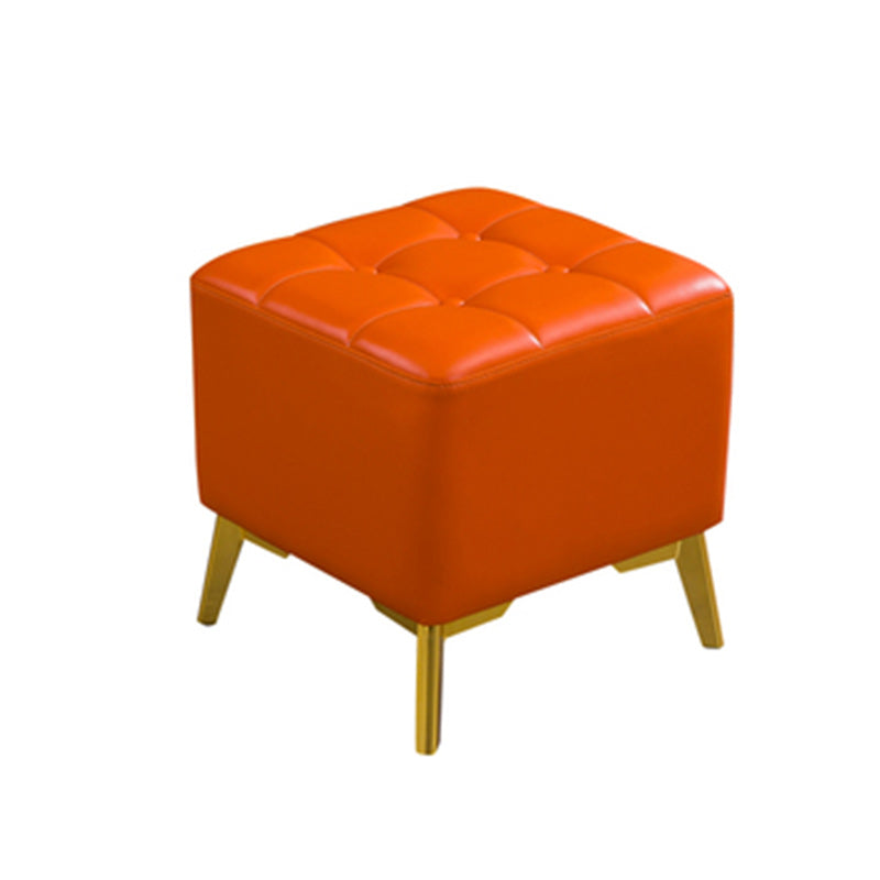 Glam Pouf Ottoman Genuine Leather Upholstered Tufted Square Ottoman with Chair Legs