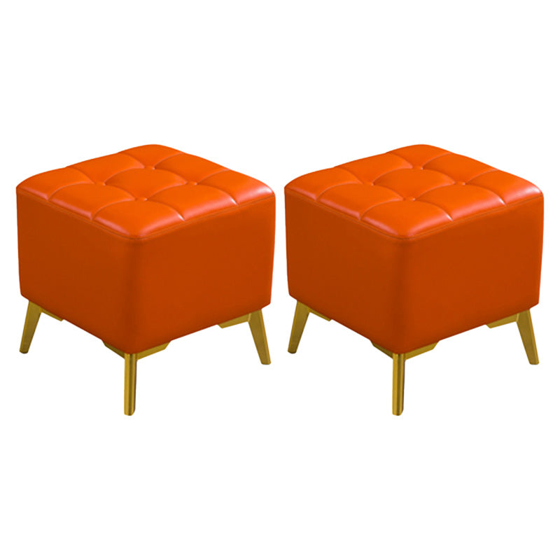 Glam Pouf Ottoman Genuine Leather Upholstered Tufted Square Ottoman with Chair Legs